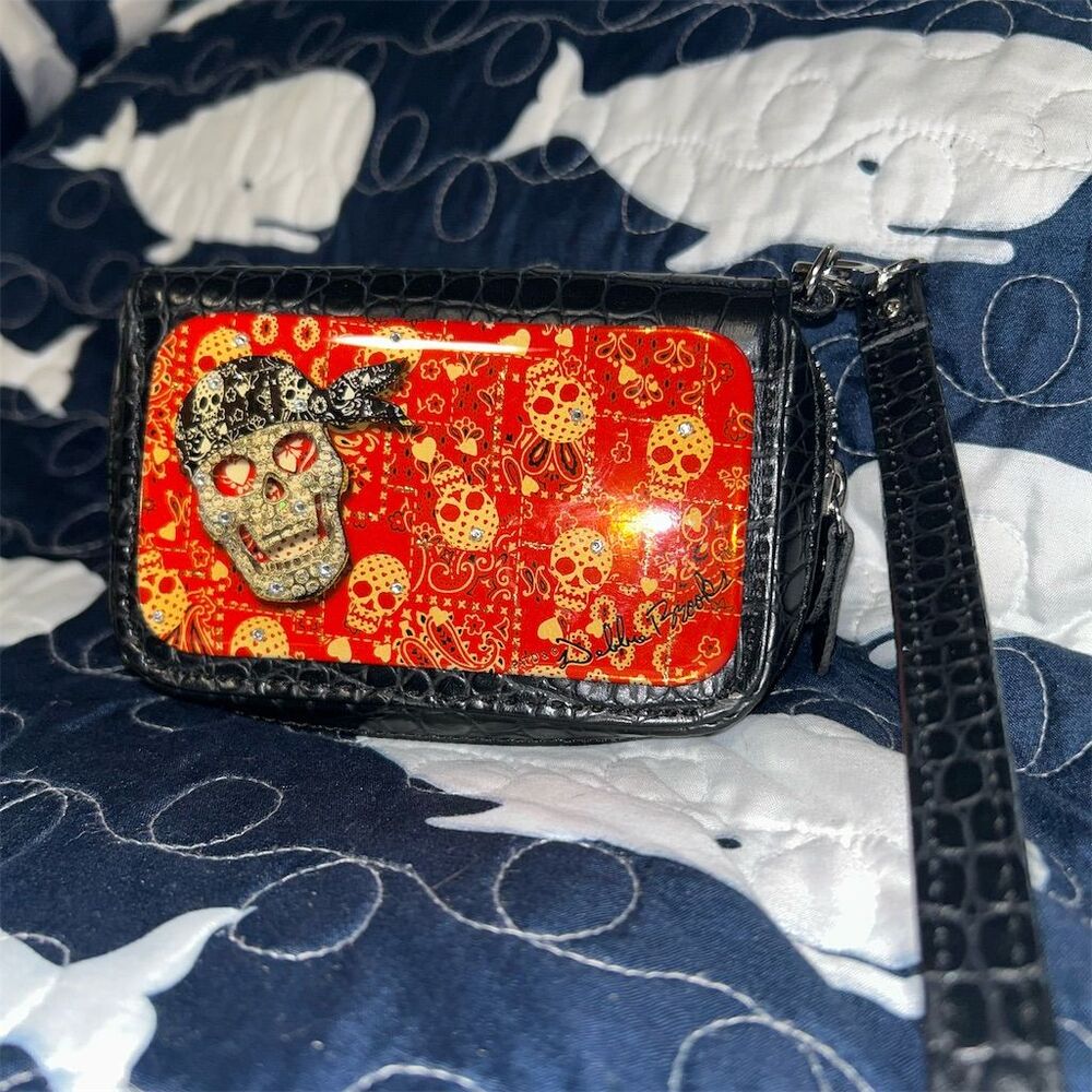 Debbie Brooks Sugar Skull Clutch Purse Black Wristlet